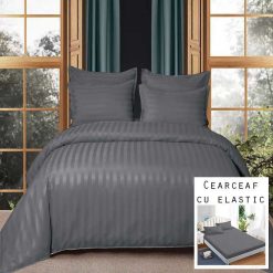 Lenjerie Damasc, Cearceaf cu Elastic, 6 Piese #D16