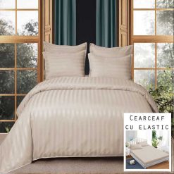 Lenjerie Damasc, Cearceaf cu Elastic, 6 Piese #D19