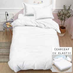 Lenjerie Damasc cu Elastic, 1 Persoana #SDE16