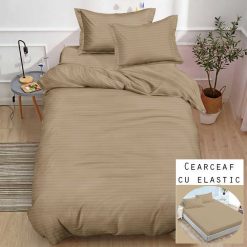 Lenjerie Damasc cu Elastic, 1 Persoana #SDE17