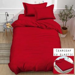 Lenjerie Damasc cu Elastic, 1 Persoana #SDE22