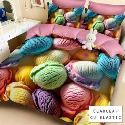 Lenjerie Finet cu 2 Fete, Inghetata, Cearceaf cu Elastic, 6 Piese #FE486
