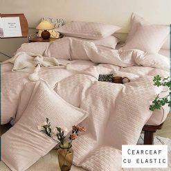 Lenjerie Finet Creponat, Cearceaf cu Elastic, 4 Piese #FE351