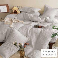 Lenjerie Finet Creponat, Cearceaf cu Elastic, 4 Piese #FE344