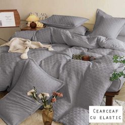 Lenjerie Finet Creponat, Cearceaf cu Elastic, 4 Piese #FE345