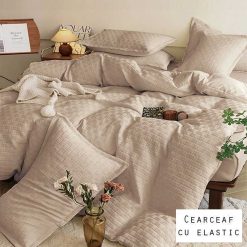 Lenjerie Finet Creponat, Cearceaf cu Elastic, 4 Piese #FE347