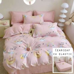 Lenjerie Finet cu 2 Fete, Cearceaf cu Elastic, 6 Piese #FE291