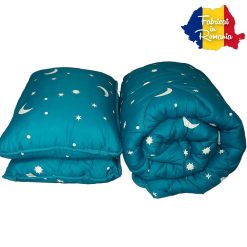 SET Pilota Turcoaz Luna si Stele 200x210 + 2 Perne 50x70