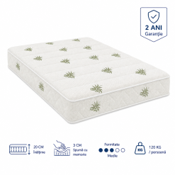 Saltea memory Aloe Vera, 160×200, Înălțime 20 cm, Fermitate medie