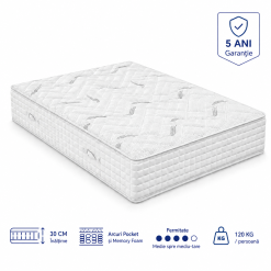 Saltea Comfort Fit HoReCa, Înălțime 30 cm, Arcuri Pocket și Spuma cu memorie, Husa cu tratament antibacterian, Fermitate mediu-tare