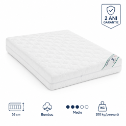 Saltea Ortopedica HypoallergenicMed Bumbac, Înălțime 16 cm, Husă cu fermoar, Fermitate medie