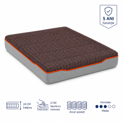 Saltea Supreme Pocket Multilayer, Înălțime 24 cm, Spumă cu memorie și arcuri Pocket, Husă detașabilă, Fermitate medie